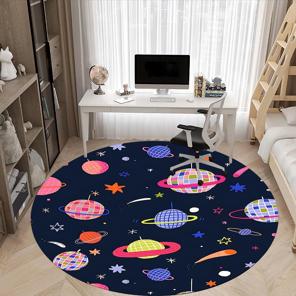 1PC Space Disco Office Round Area Rug, Mat Suitable For Office, Under Office Chairs Bedroom Living Room Home Decor, Room Deco