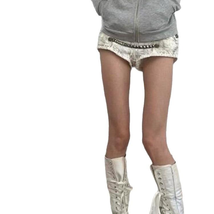 American Retro Design Sense Metal Decorative Jeans Children Summer Y2k Millennial Style Spice Girl Low Waist Slim Hot Pants