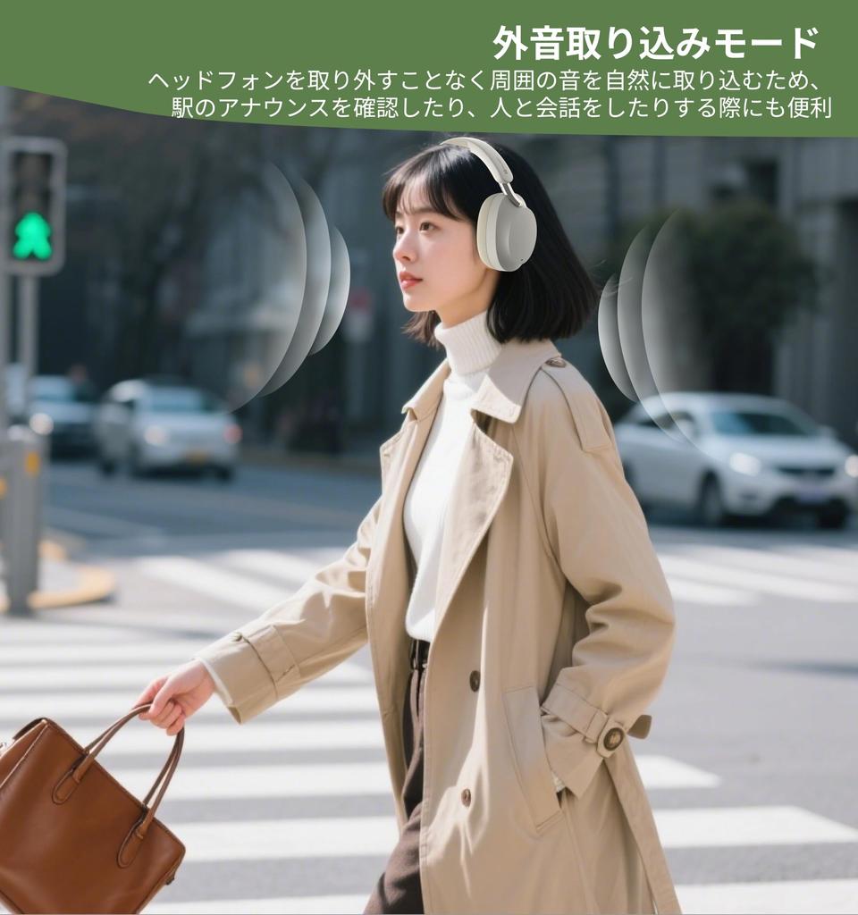 Hmusic Bluetooth Headphones with Japanese Voice Up To 80 Hours Wireless Audio Compatible 4 ANC Noise Cancellation ENC 40ms Low Latency Gaming Sound