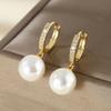 European and American Style Luxury Copper Inlaid Zirconium Pearl Pendant Earrings Retro Elegant Women's Earrings