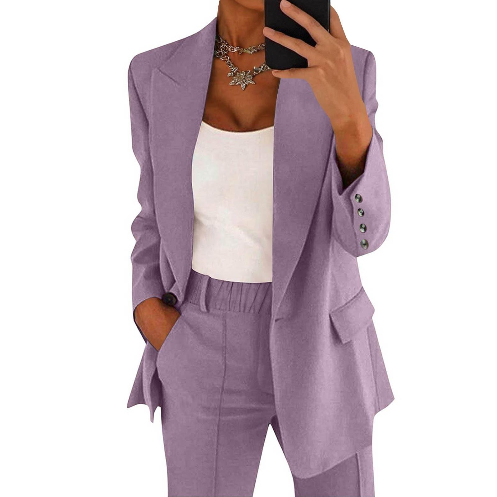 

Женский повседневный однотонный кардиган с длинными рукавами и лацканами, куртка, брюки, костюм XXL светло-фиолетовый