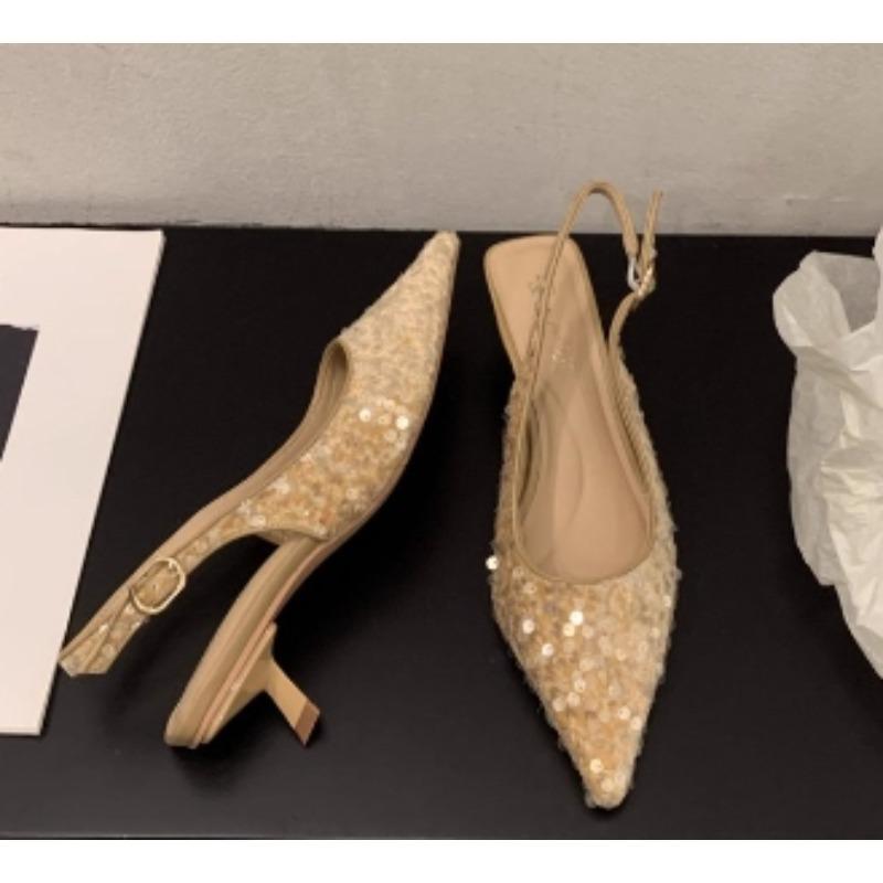 

Fashion New Style Luxury French Fashion Pointed Sandals Burgundy Patent Crisscross Straps Metal Decor Slim Heels Open-Back Fairy Sandals 40 золотой