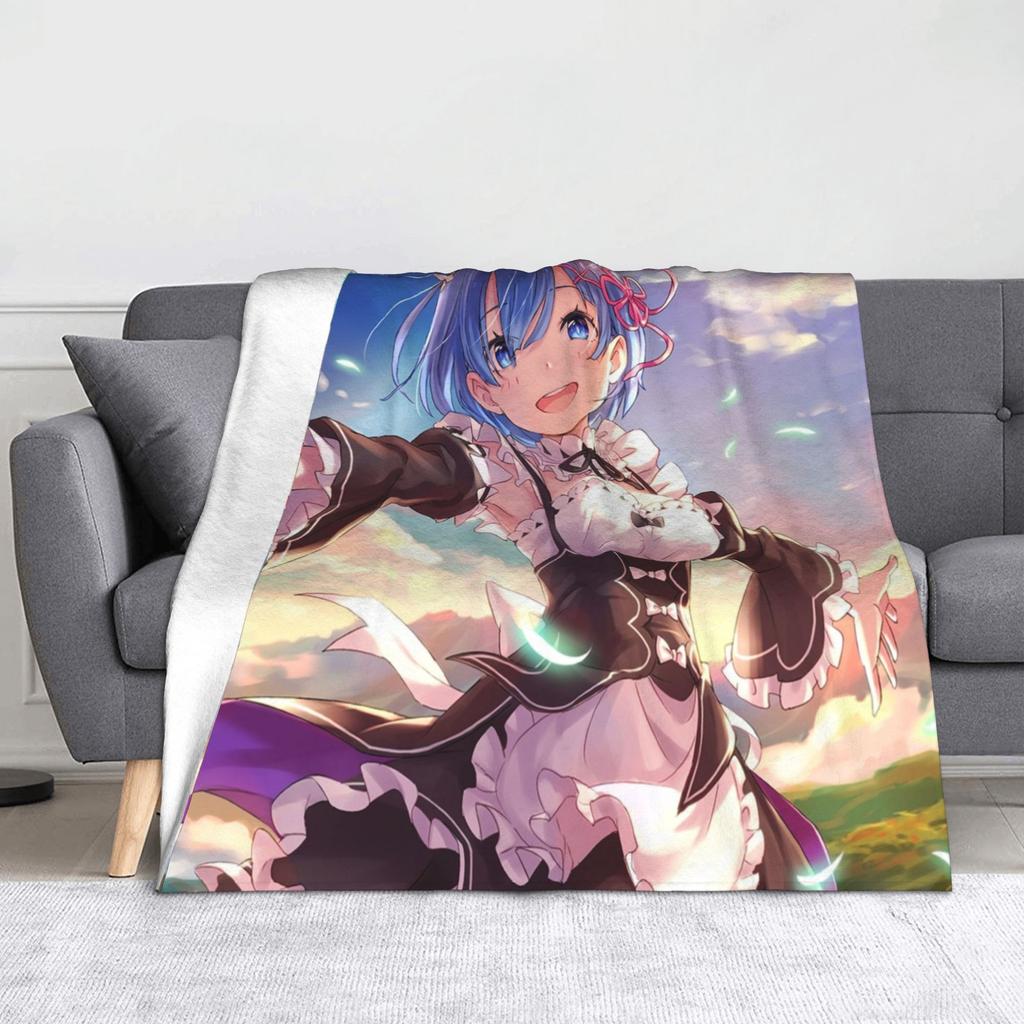 Rem Emilia Re:ZERO Flanell-Kuscheldecken Starten das Leben in Anderen Welten Anime-Decke für Sofa Couch Warmes Schlafzimmer Steppdecke