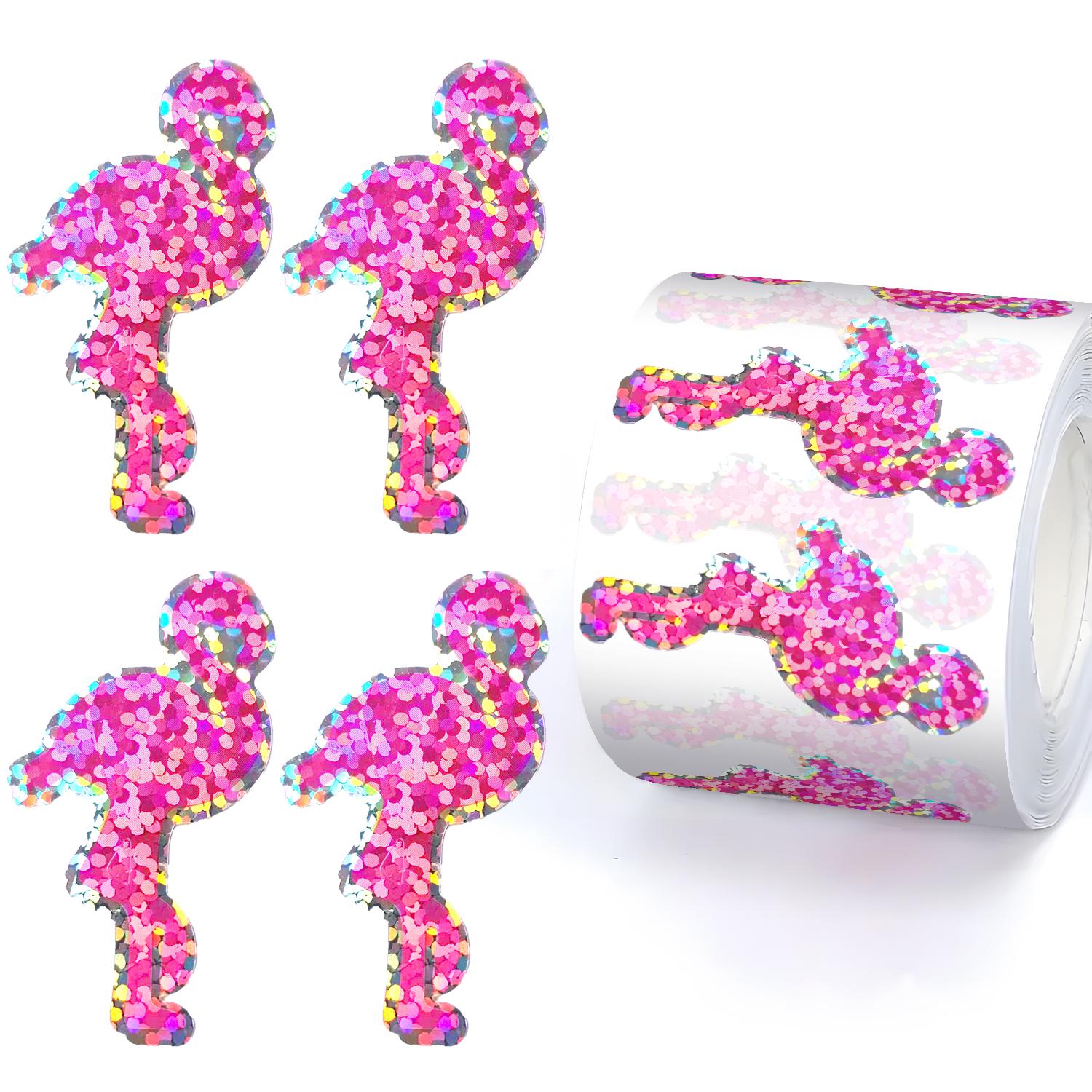 100-500pcs Holographic Pink Flamingos Stickers Party Gift Wrapping Label Children Scrapbook Cute Stationery Stickers