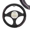 Steering Wheel Cover, 37-39 Cm, Genuine Leather, Black-pink