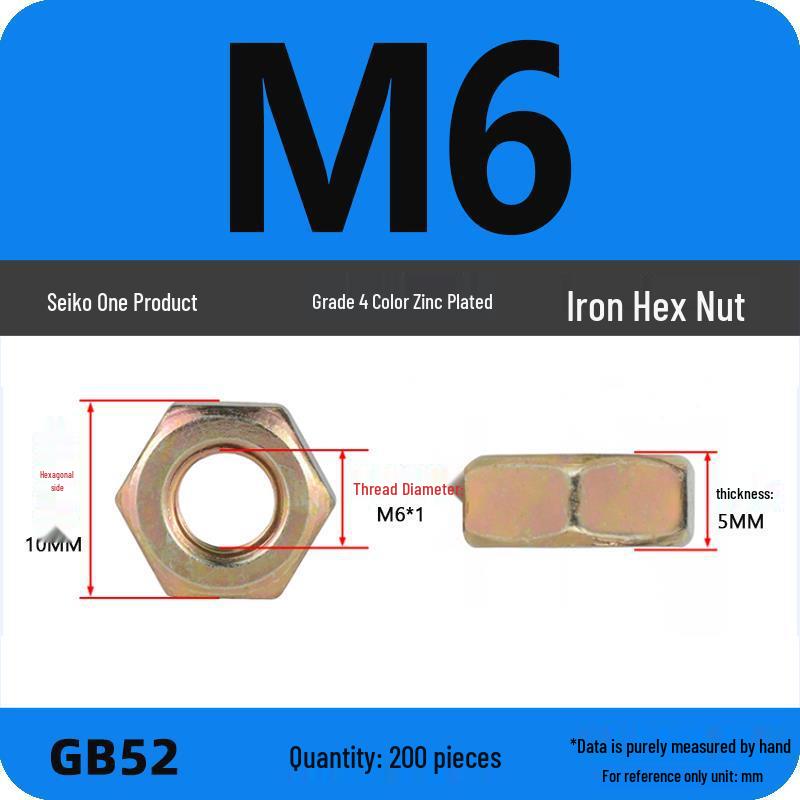 Black Galvanized Nickel-Plated Iron Hex Nut Screw Cap, GB Grades 4.8/8.8/12.9, Sizes M4/M5/M6/M8