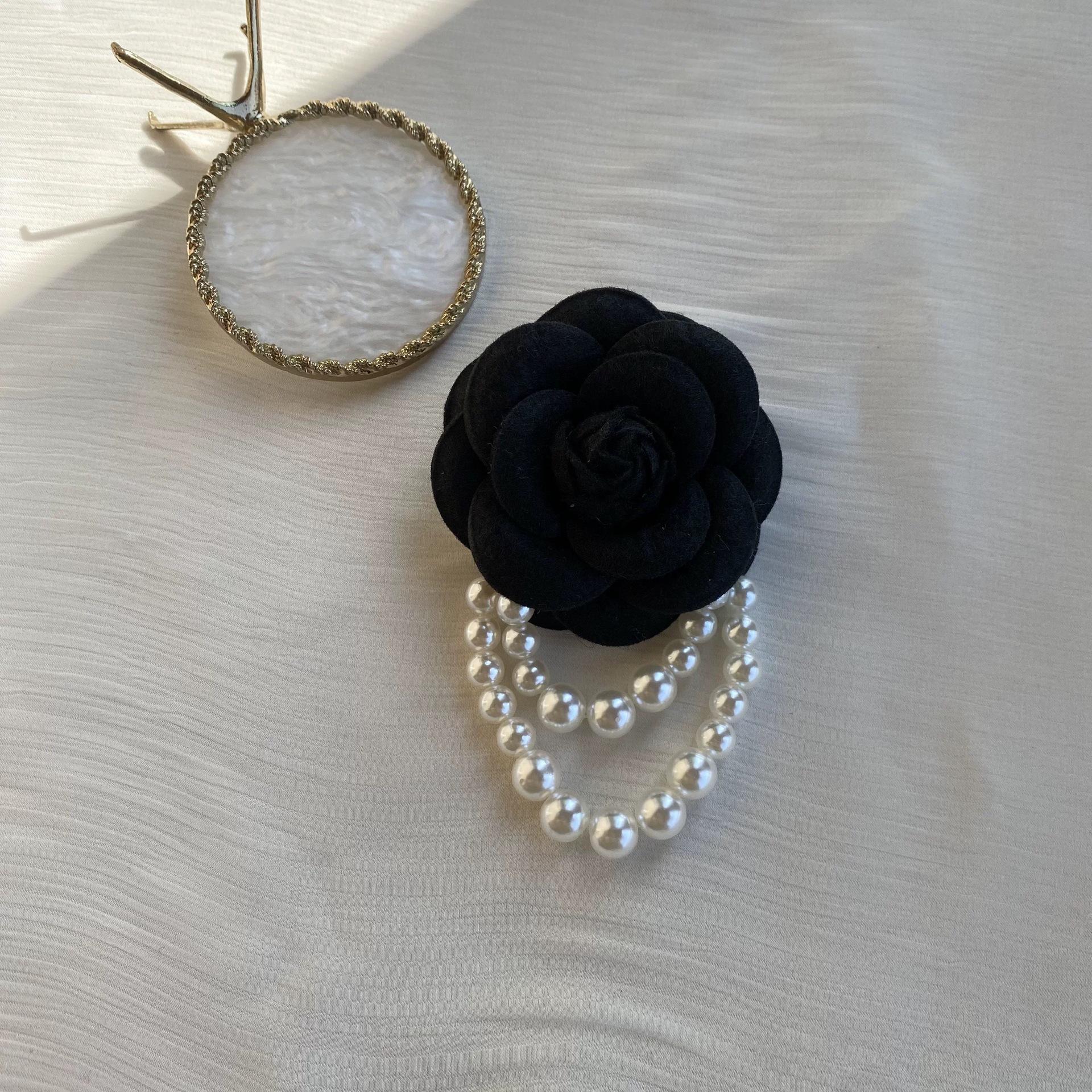 

Корейська ретро брошка-камелія з перлами та вовною, універсальна тканинна троянда для піджаків