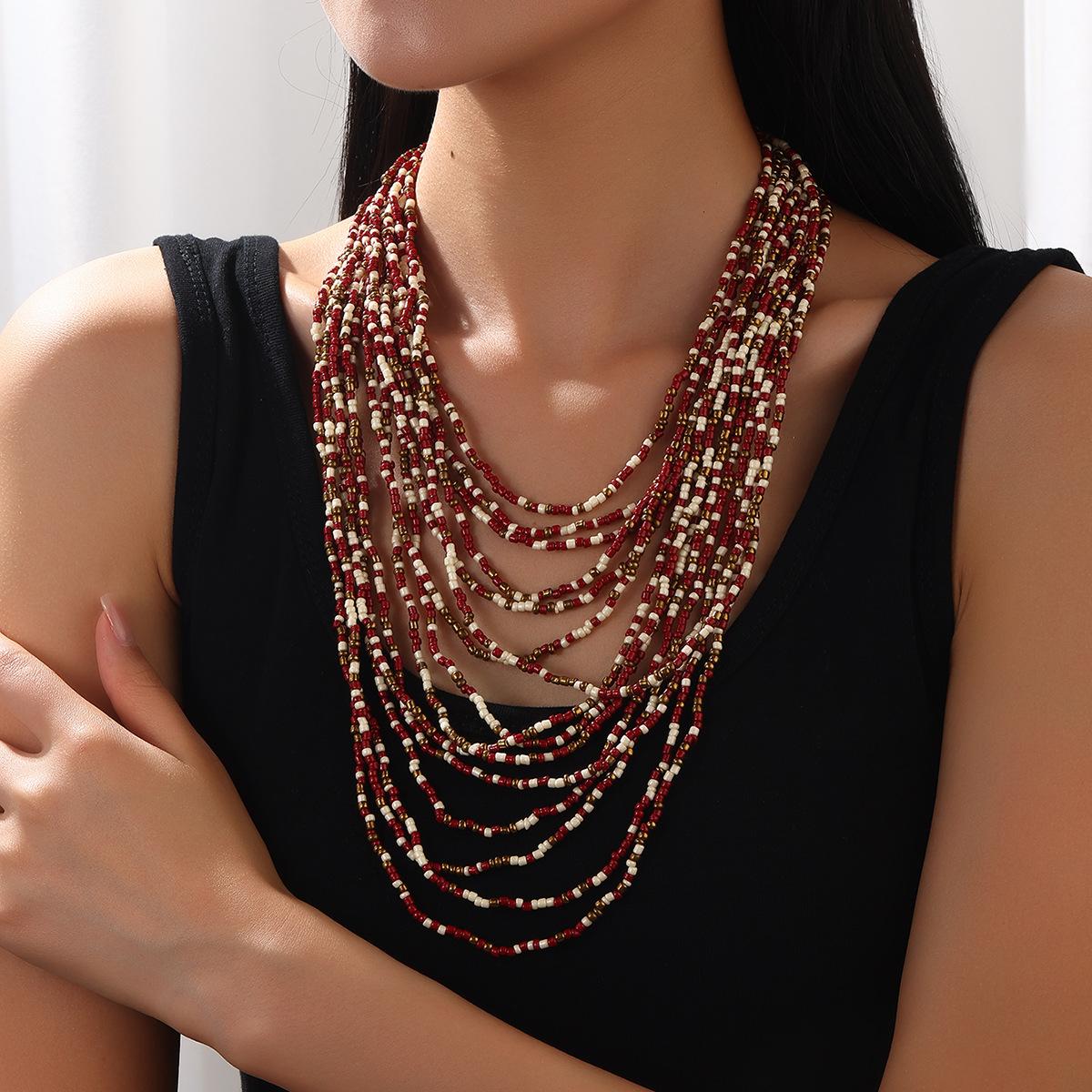 

Ретро многослойное ожерелье из рисовых бусин, женская цепочка для свитера, осень и зима, высококачественное индивидуальное универсальное преувеличенное ожерелье