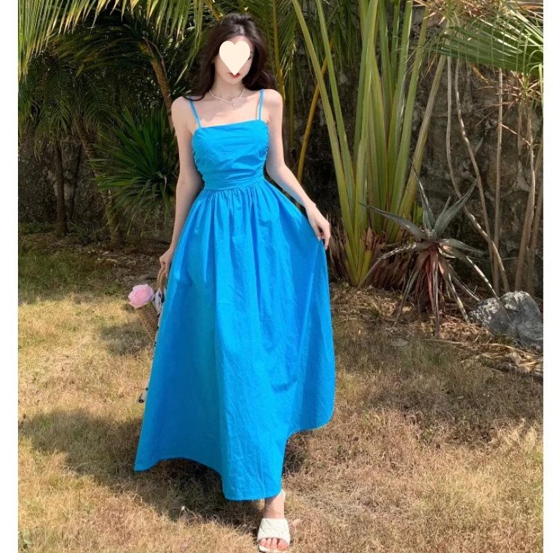 Yunnan Dali Travel Wear Dress Women Sanya Vacation Photo Beach Dress Hainan French Suspender Long Dress Fairy