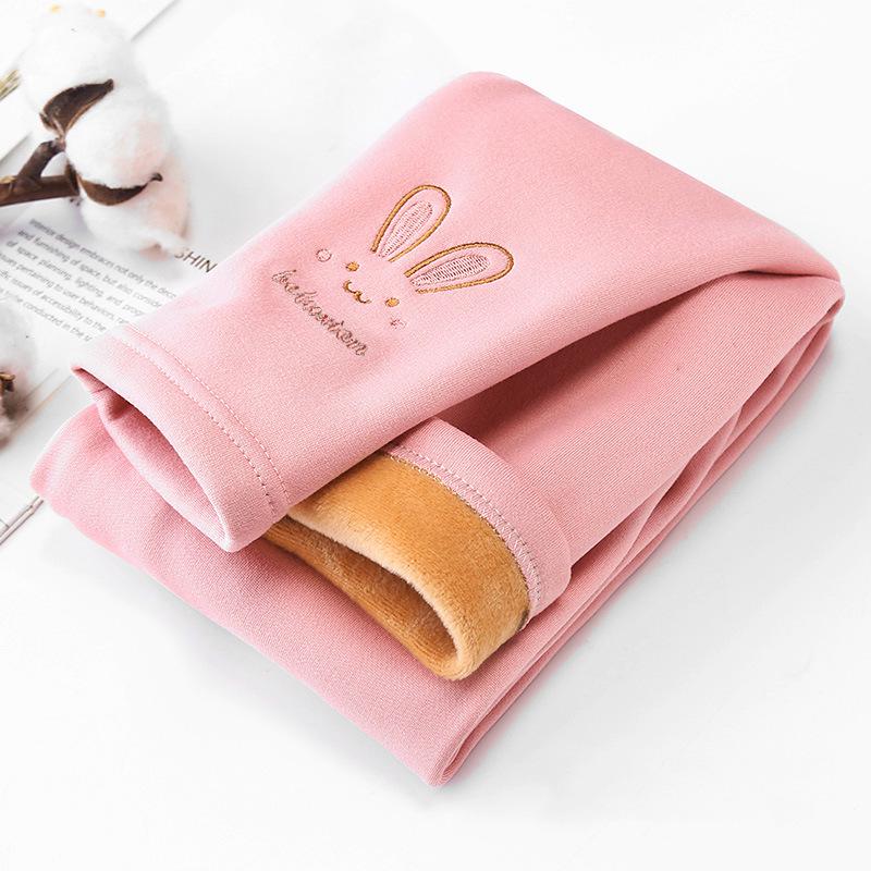 Girls' Fleece-Lined Cartoon Leggings: Warm, Slim Fit Pants for Babies, Small To Medium Size, Autumn/Winter Collection