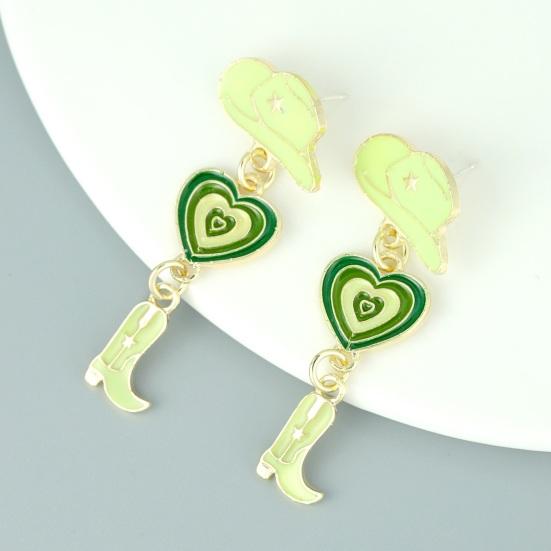 1 Pair Oil-dripping Cowgirl Hat Earrings Boot Love Heart Tassel Women Girls Western Cowboy Hat Dangle Earrings Fashion Accessories Birthday Gift