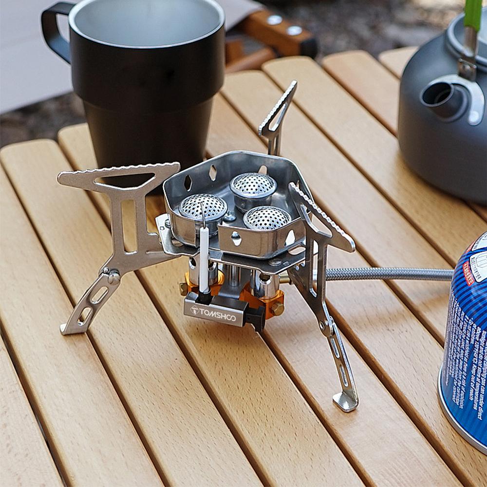 5800W Foldable Camping Gas Stove 3 Burners Piezo Ignition Lightweight Windproof Backpacking Stove Outdoor Cooking Stove