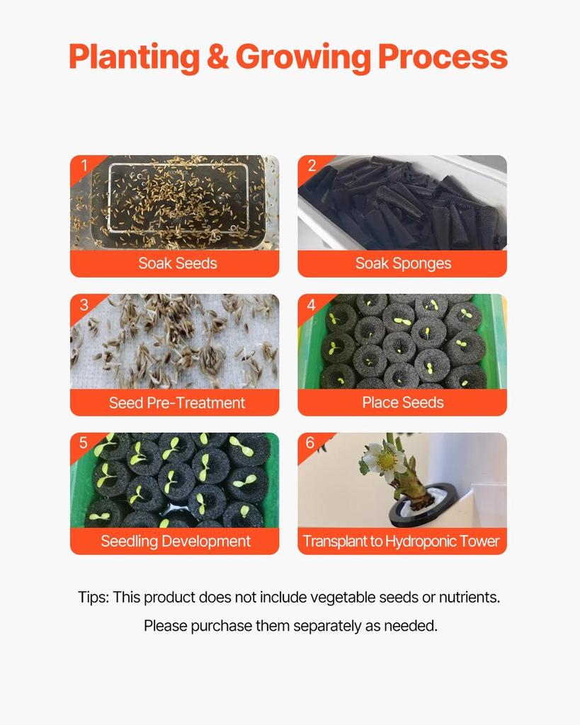 Hydroponic Growing System with Grow Light, 30 Pods Vertical 6 Tiers Hydroponic Tower, Home Hydronic Garden with Water Pump, Plants Germination Kit for