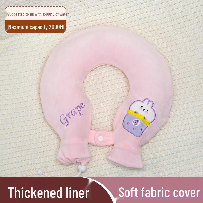 U-Shaped Neck Hot Water Bottle for Cervical Spine Relief, Plush PVC Heating Pad
