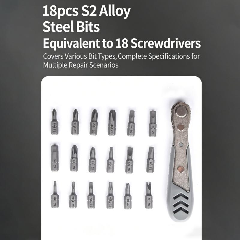 Professional Ratchet Wrench Kit Including 18Bits 1Handle for Automotive Repair Furniture Assembly Mechanical Maintenance