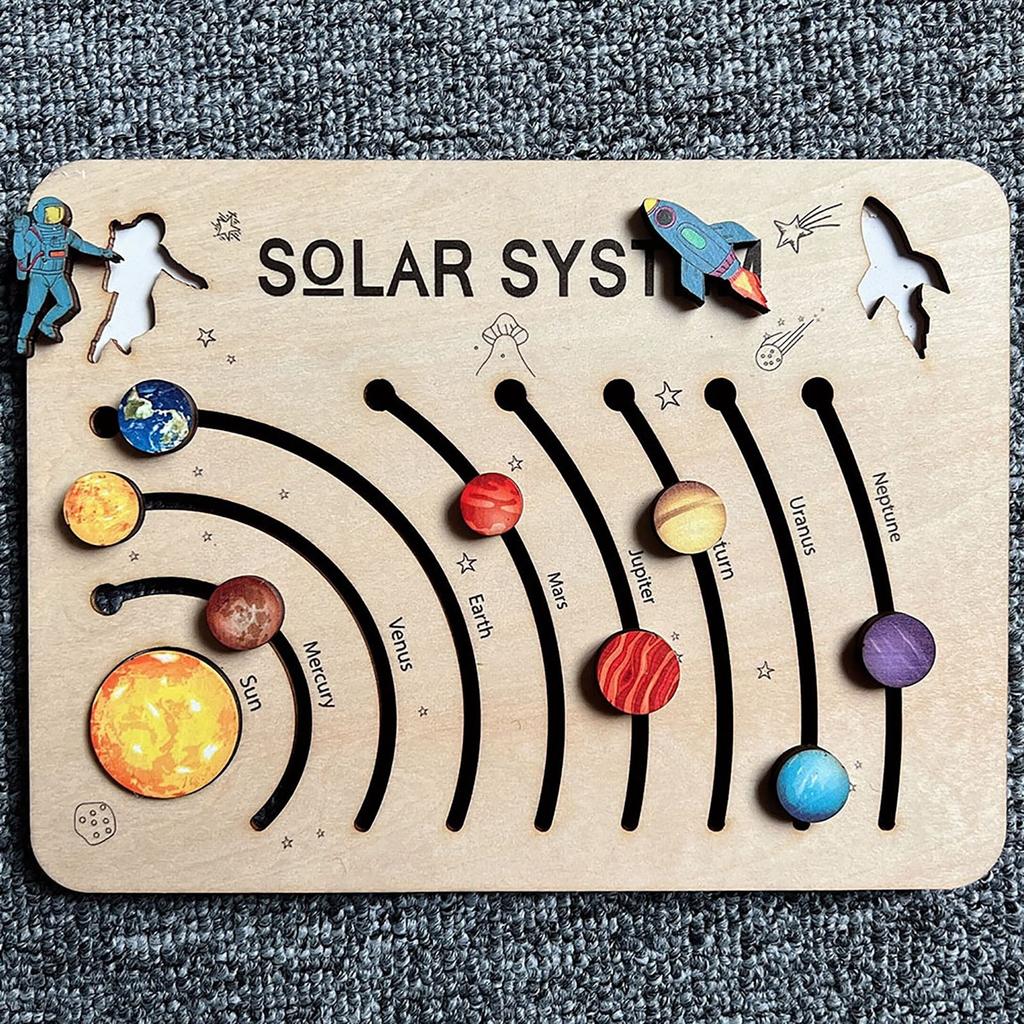 Solar System Planets Wooden Puzzle Personalized Baby Gift Tabletop Educational Wooden Toddler Toy