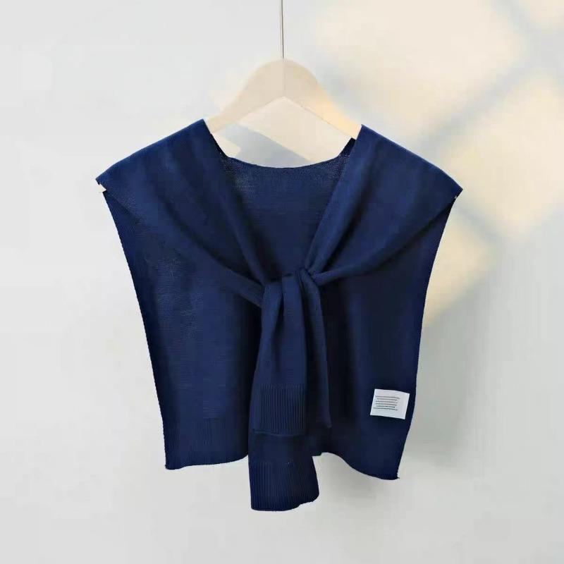 Solid color knitted small shawl fashionable versatile hollow high-end atmosphere white temperament outer small shawl