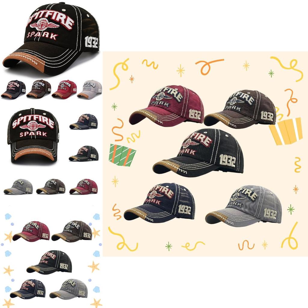 Unisex Cotton Baseball Cap With Embroidered Lettering And Vintage Brim For Outdoor Sun Protection