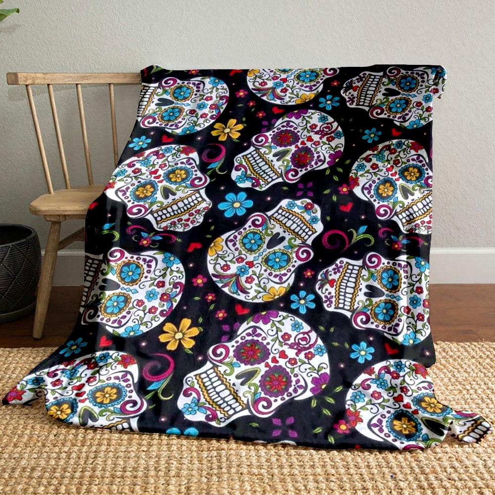 

Sugar Skull Floral Blanket bedroom Blanket for Livingroom Couch lunch break Soft throw for Friend s festival Gift 80cm x 120cm