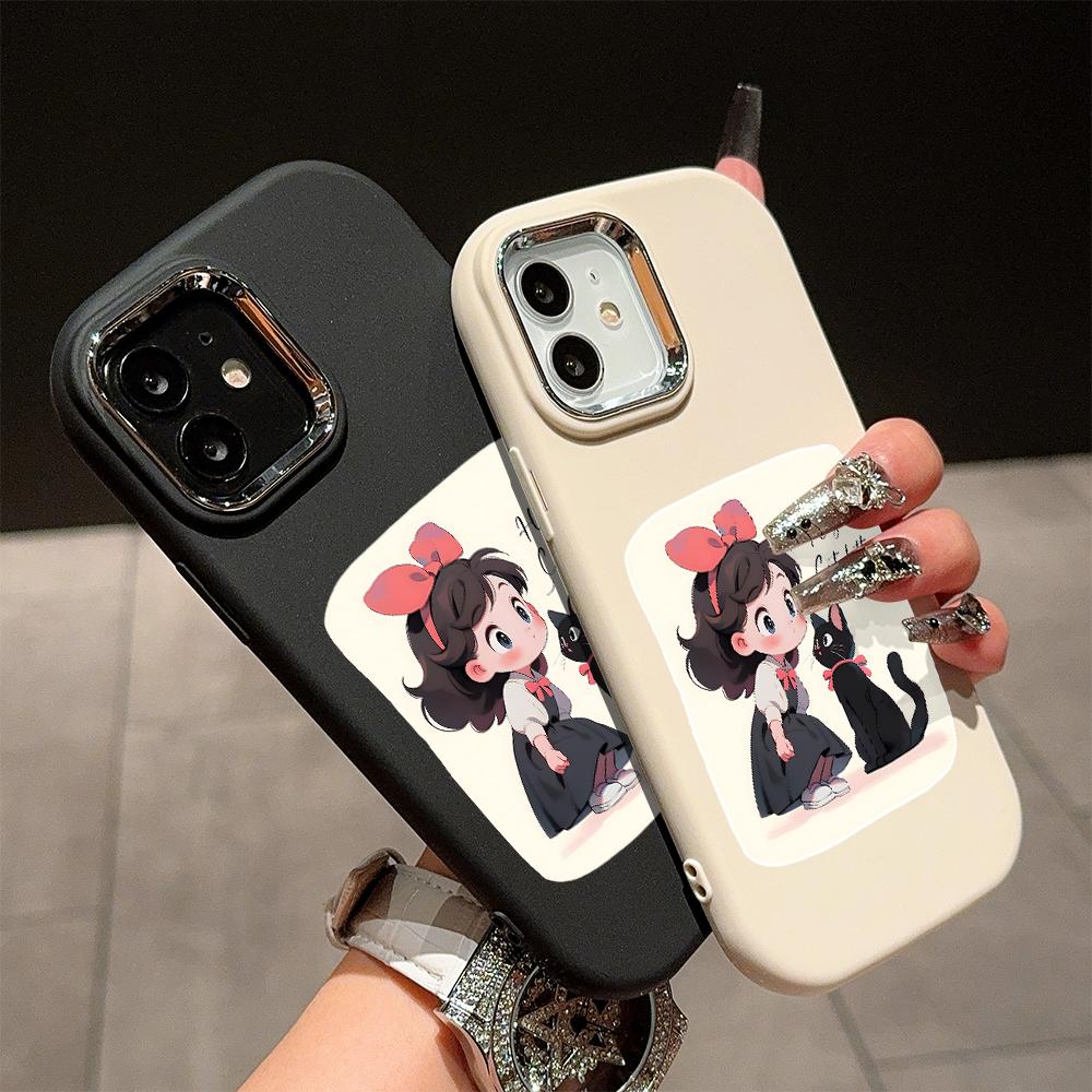 

Для OPPO A16 A38 A57 A58 A74 A78 A98 Reno8T Reno13F Realme C25S C53 C65 Мультяшний Чорний Кіт Сріблястий Край М який Рідкий Силікон Захисний Чохол Realme Q3 5G рожевий