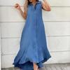 Collare Senza Maniche Cotone Lino Ampio Swing Abito Lungo per Abbigliamento da Donna Abiti Casual