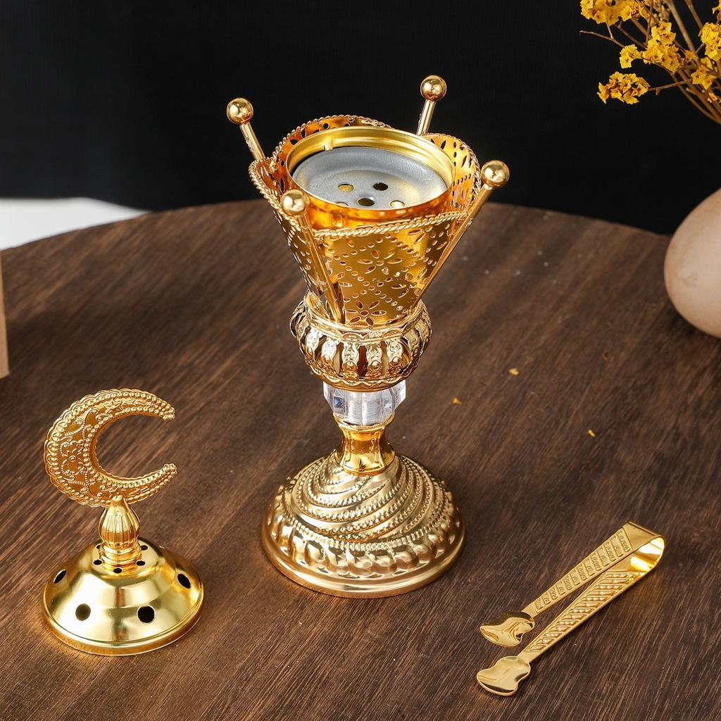 Middle Eastern Golden Charcoal Incense Burner Iron Art Arab Living Room Decoration Crafts Incense Insertion Candlestick