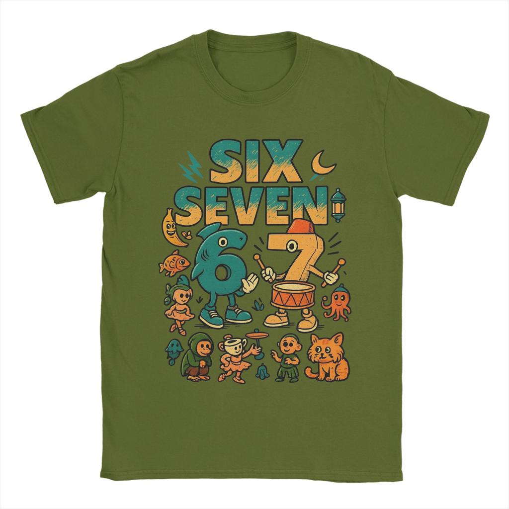 67 Six Seven Italian Brainrot Kids Gaming Meme T Shirt for Men 100% Cotton T-Shirts Round Collar  Tees Short Sleeve Clothes