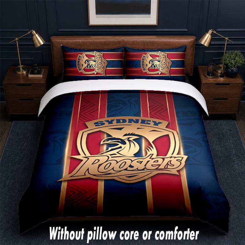 Sydney Roosters Design Bett Bettwäsche Set 1 Bettbezug + 2 Kissenbezüge Weich Atmungsaktiv Haushalt Bettwäsche