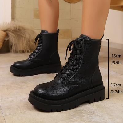Europäischer und amerikanischer Außenhandel neue Leder Schnürstiefel mit kurzem Schaft Damen runde Zehe dicke Sohle dünne Reiterstiefel