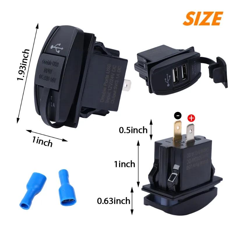 3.1A Dual USB Car Charger Socket Rocker Switch Waterproof Power Outlet for Car Boat Truck RV Marine Vehicles Rocker Switch Panel