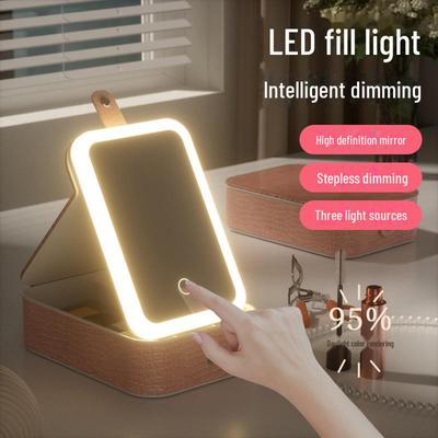 Crocodile Pattern LED Makeup Mirror with Three-Color Light and Large Capacity Cosmetic Jewelry Box