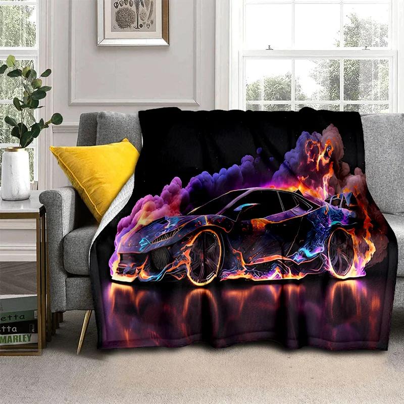 Coperta Cartone Animato Auto Sportiva Futura 3D HD Concept Car, Coperta Morbida da Divano per Casa Camera da Letto Letto Divano Picnic Viaggio Coperta per Bambino