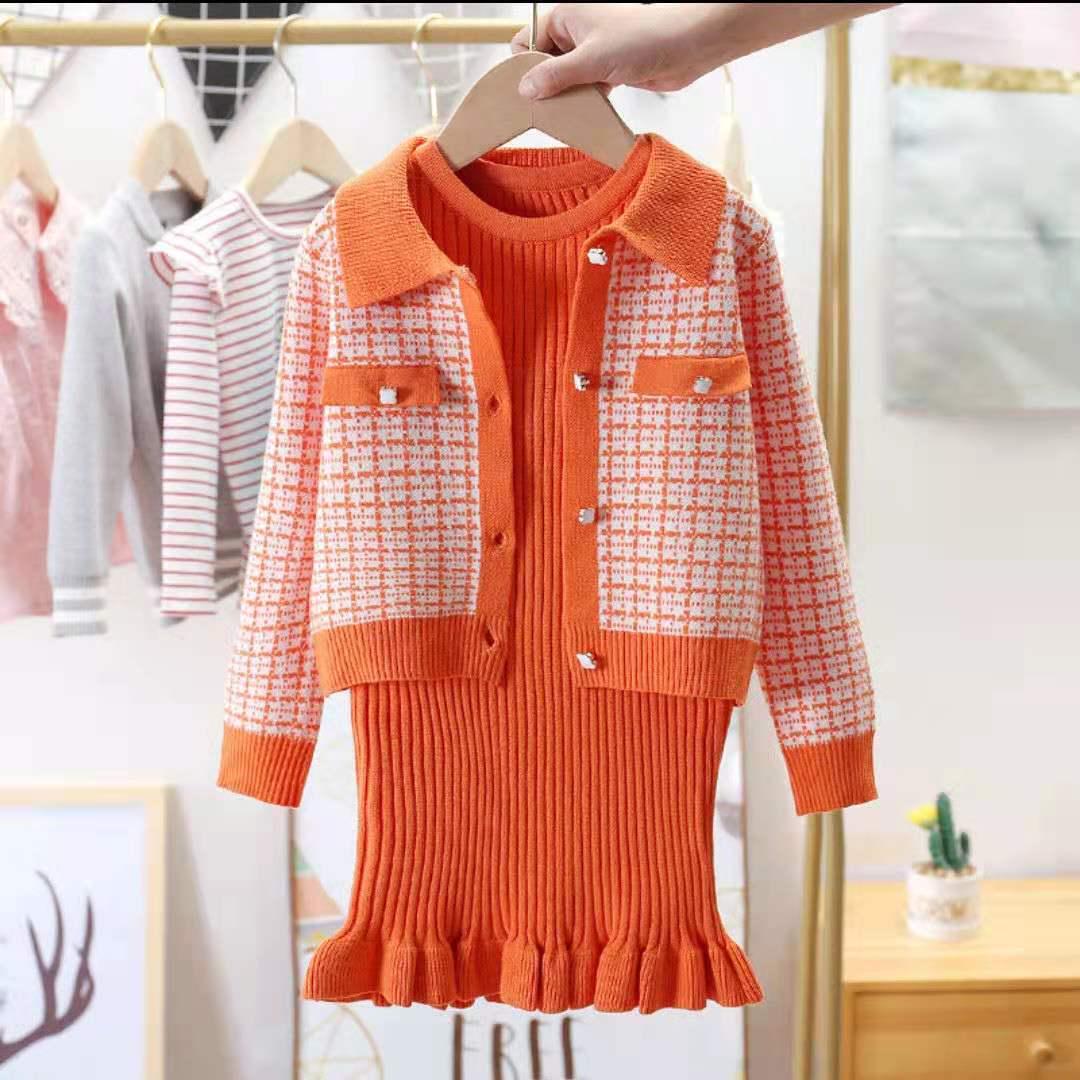 

Модний в язаний костюм-двійка для дівчаток Осінь/Зима 2022 150cm помаранчевий