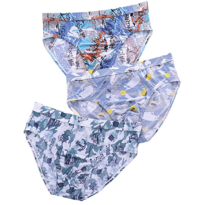 

3 шт. Модное мужское дышащее нижнее белье трусы ледяной шелк брифы трусики большой размер L XL 2XL 3XL 4XL 5XL 6XL 6XL