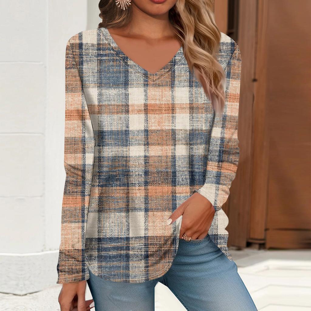 Women's T Shirt Retro Print Long Sleeve Daily Weekend Daily Basic V Neck Regular  Fall Winter Tops