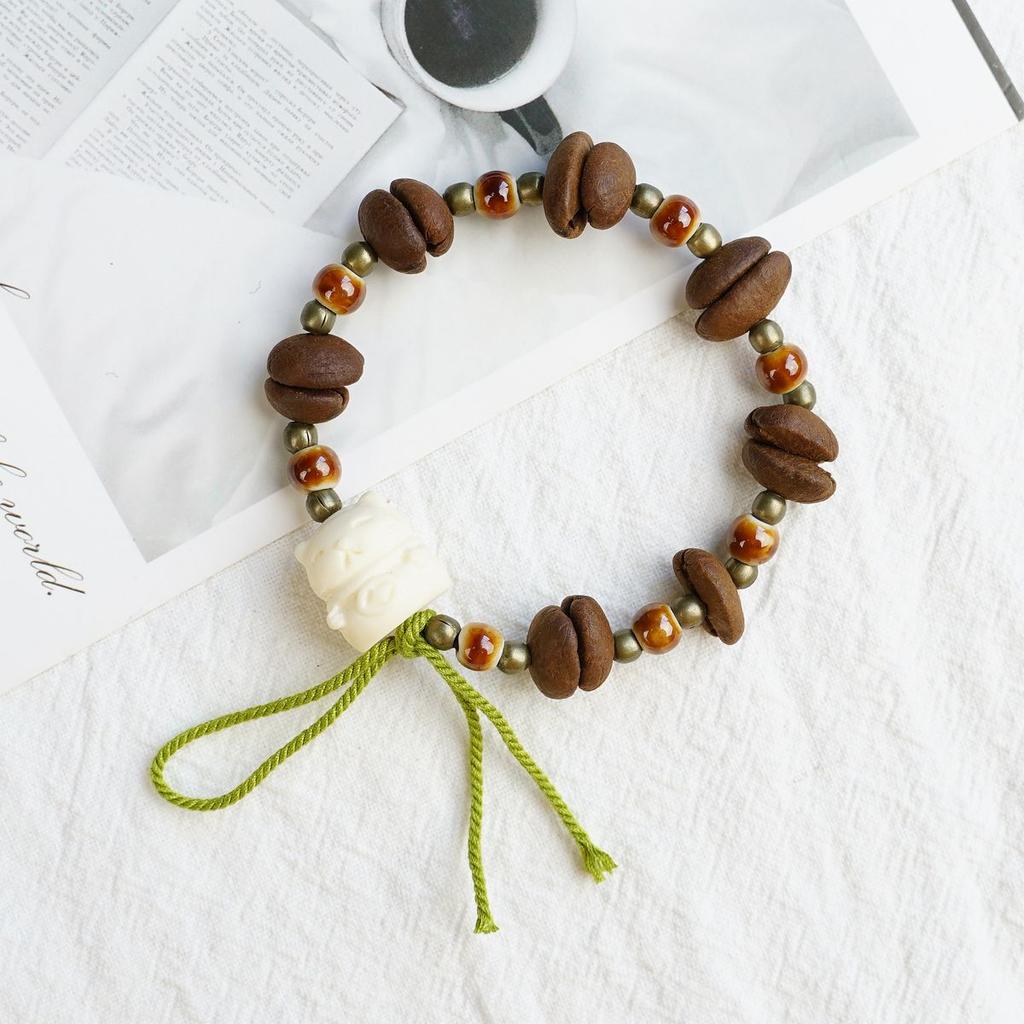 Bracciale in ceramica con perline a forma di chicchi di caffè risveglio design unico senso coppia fidanzata elastico