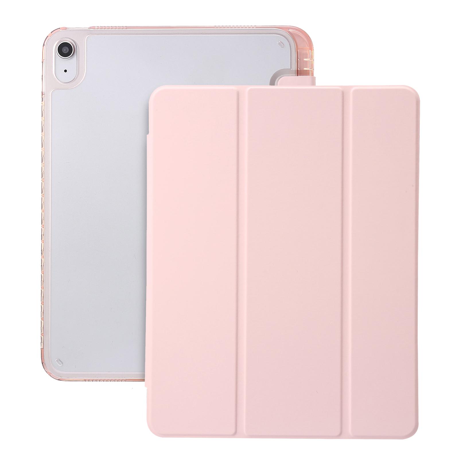 

For iPad (2025)/10.9 (2022) Tri-Fold Stand Smart Case PU Leather Transparent Acrylic+TPU Tablet Cover Sky Blue