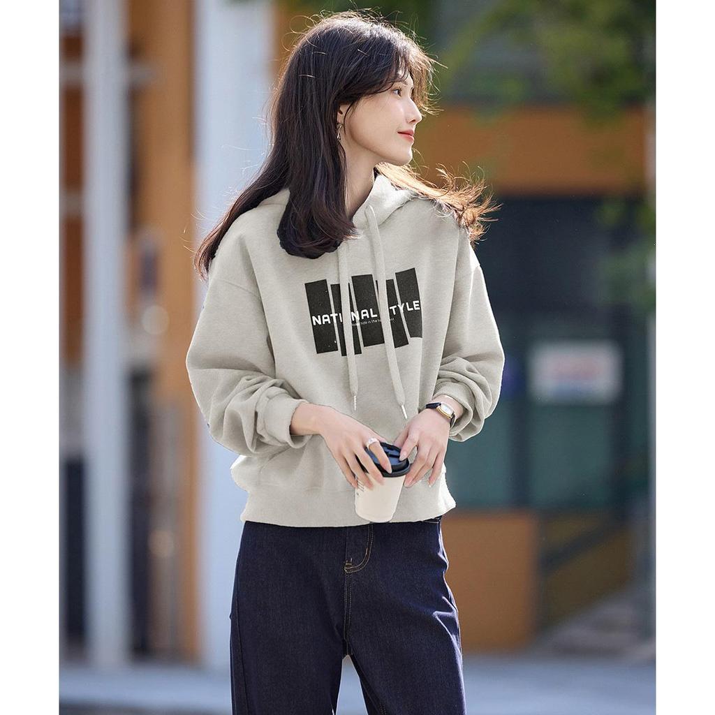 Trendy Letter Hooded Sweatshirt for Women - Spring 2026 Casual Loose Korean Style