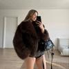 Fox fur coat women's large lapel short furry coat winter warm