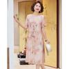 Pastel Chinese Style V-Neck Print Chiffon Dress