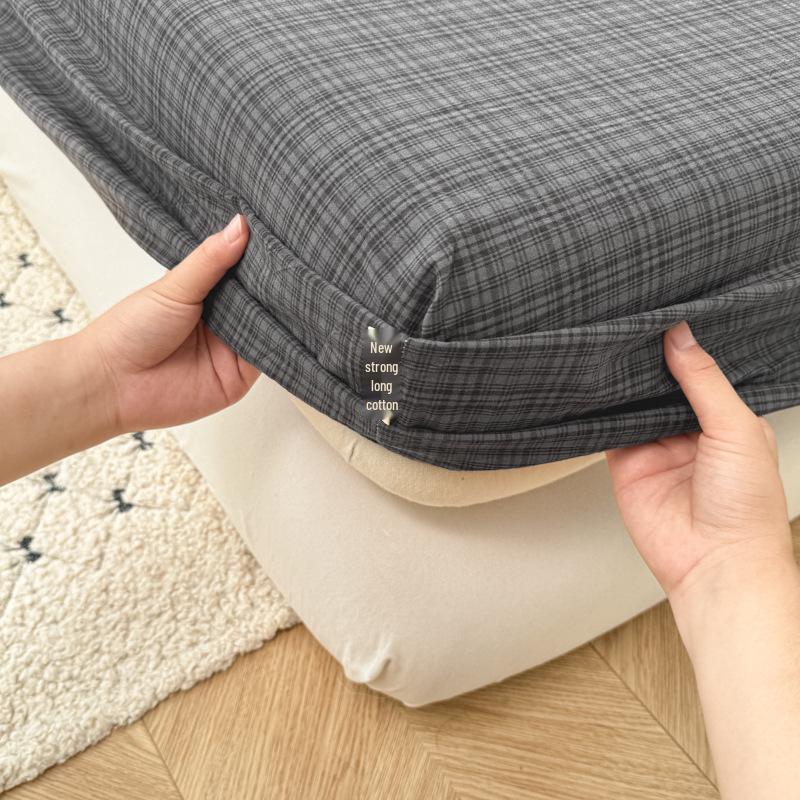 Pure Cotton Yarn-Dyed Washed Fitted Sheet: Non-Slip, Dustproof, Skin-Friendly Mattress Protector 3-Piece Set.