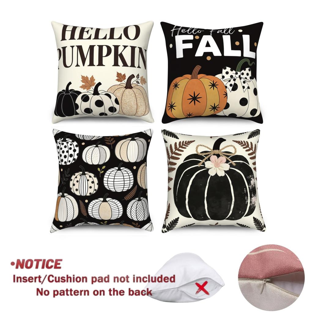 4Pcs/Set Fall Pumpkin Throw Pillow Covers, Hello Fall Polka Dot Cushion Cases, Polyester/Linen, Boho Farmhouse Home Decoration