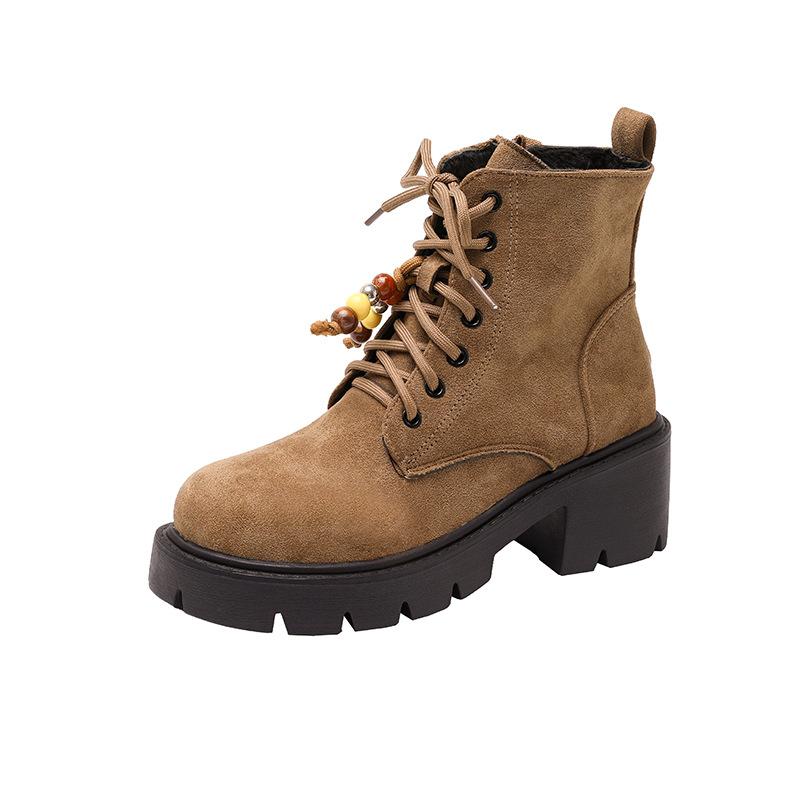 Short boots children's 2025 autumn new retro flat bottom beaded strap short boots soft bottom fashion matte Martin boots