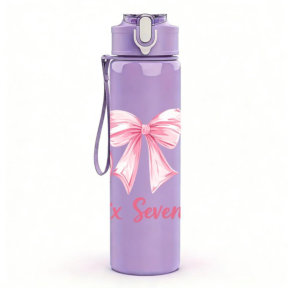 1PC She Seven Pink Bow Number Print 750ml Color Plastic Sports Water Bottle Leakproof Flip Straw Lid Suitable for Sports Office Home Use