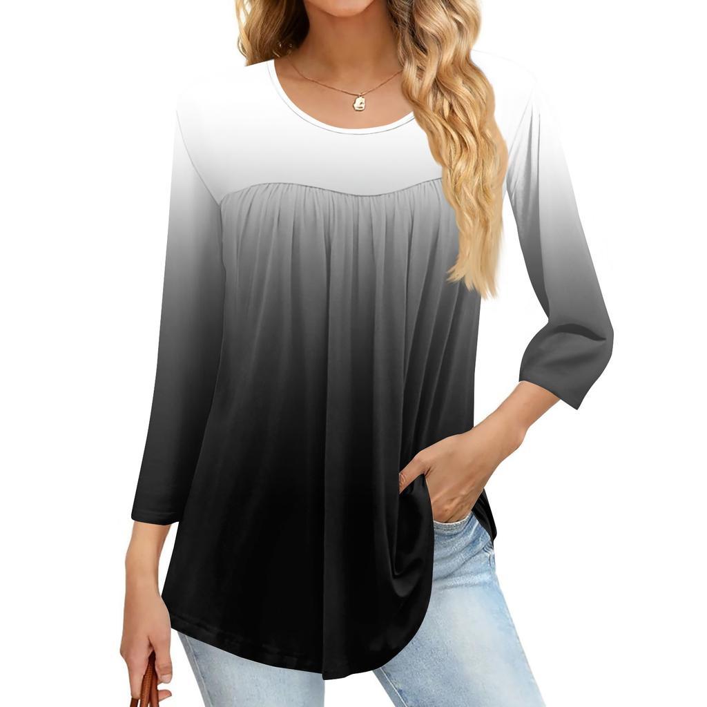 Women's Fashion Casual Three-quarter Sleeve Printed Round Neck Top