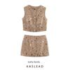 Kaslead New Women Clothes Western Style Fashion Sequin Embroidery Tweed Graceful Two-piece Set