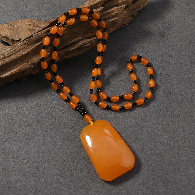 Beeswax Necklace Water Drop Safety Buckle Gourd Pendant Chicken Oil Yellow Amber Men's and Women's Long Sweater Chain Pendant