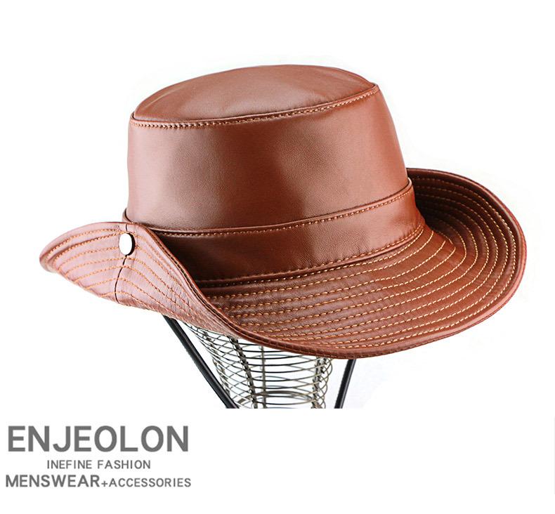 Men's Genuine Leather Western Cowboy Hat: Retro Sunshade for Outdoors, Mountaineering, and Seaside Dual-Use