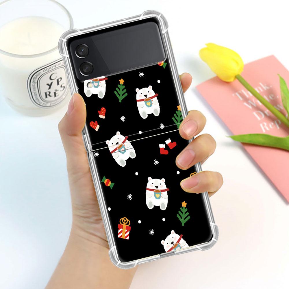 

Роскошный чехол для Samsung Galaxy Z Flip 3 4 5G Funda Z Flip3 прозрачный ПК жесткий противоударный чехол для телефона Снеговик Рождественский мультфильм Samsung Z Flip 4