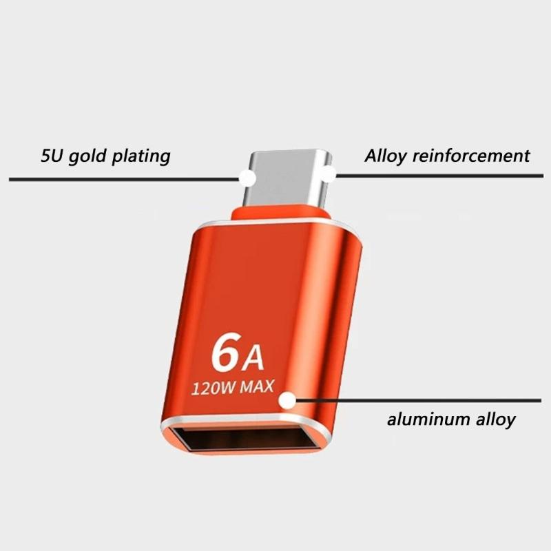 Durability Metal Type C To USB Adapter OTG Converter For Fast Data Transfer 120W 6A Charging And Device Connectivities